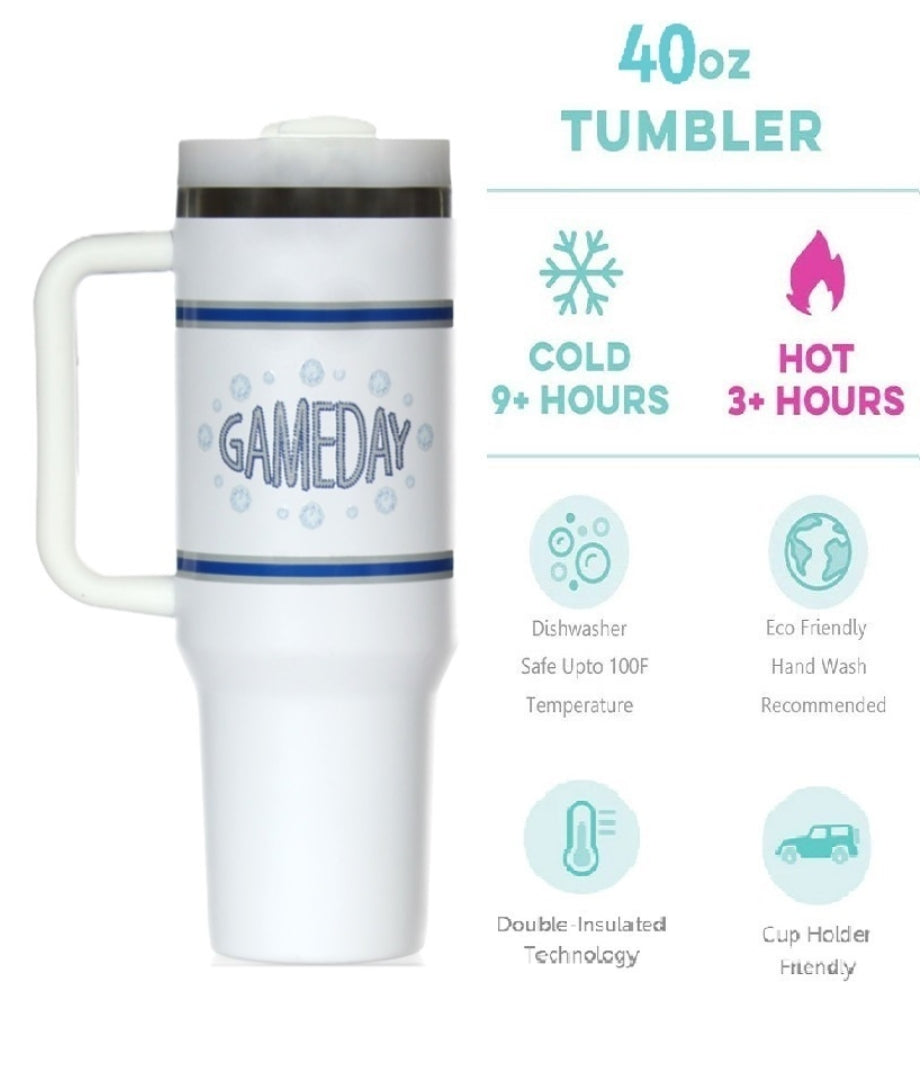 40oz Game day stainless steel tumbler with 2 straws