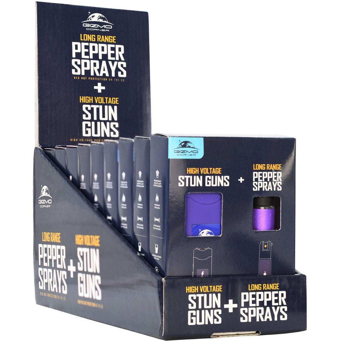 9 SETS - Mini Stun Gun and Pepper Spray Combo Set with Counter Display – Assorted Colors
