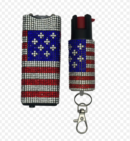 US Flag BLING-it Stun Gun and Pepper Spray Combo