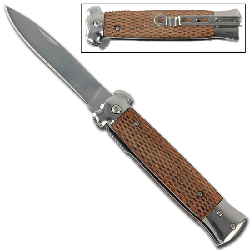 Stiletto Style Spring Assisted Knife - Pakkawood Handle