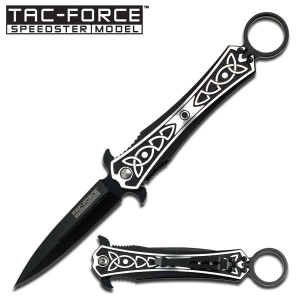 Celtic Snapshot Stiletto Style Spring Assisted Knife Silver/Black Aluminum Handle