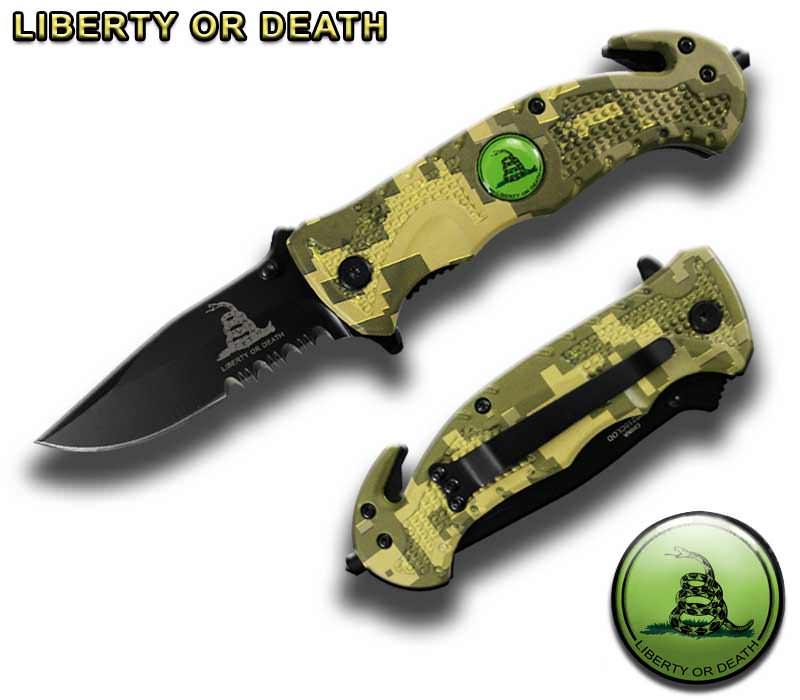 4.5" Spring Assist " Liberty Or Death " Folding Knife - Camo