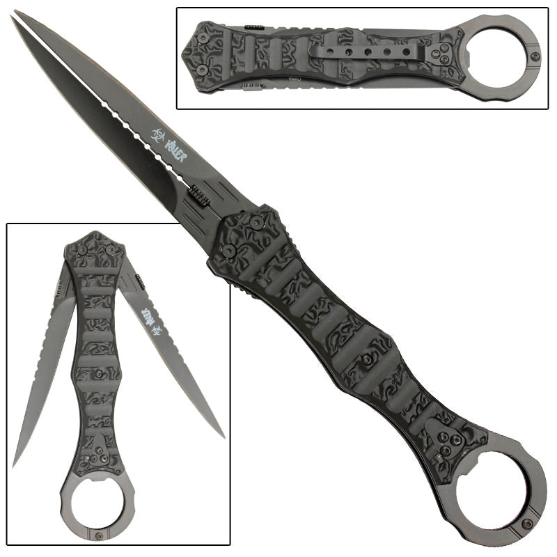 Zombie Killer Vodou Legend Double Bladed Liner Lock Knife