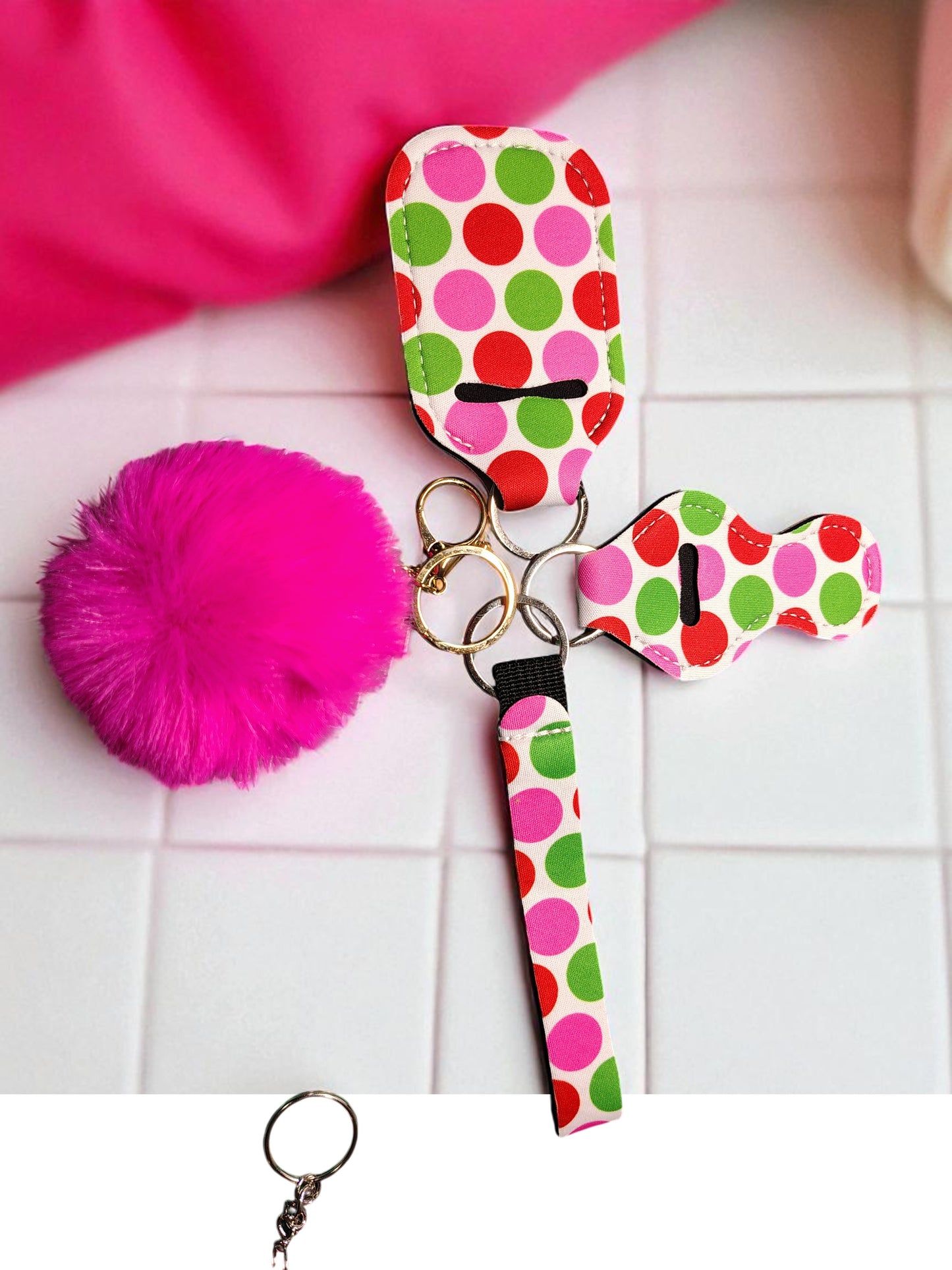 4 Piece Keychain Set with Pompom - Assorted Designs Wholesale