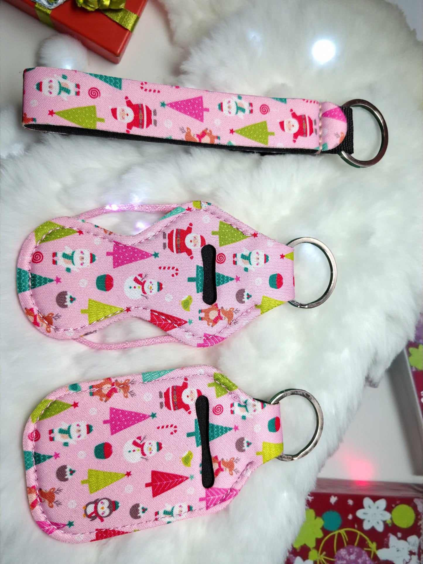 3pc Pink Christmas Keychain Set