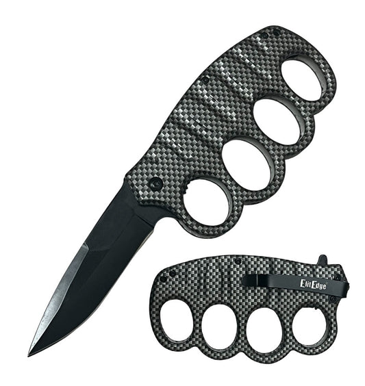 Carbon Fiber Tactical Knuckle Guard Defense Blade Spring Assist Pocket Knife