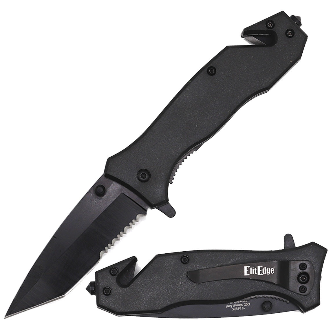 Black Tactical Spring Assisted Serrated Tanto Blade Folding Knife