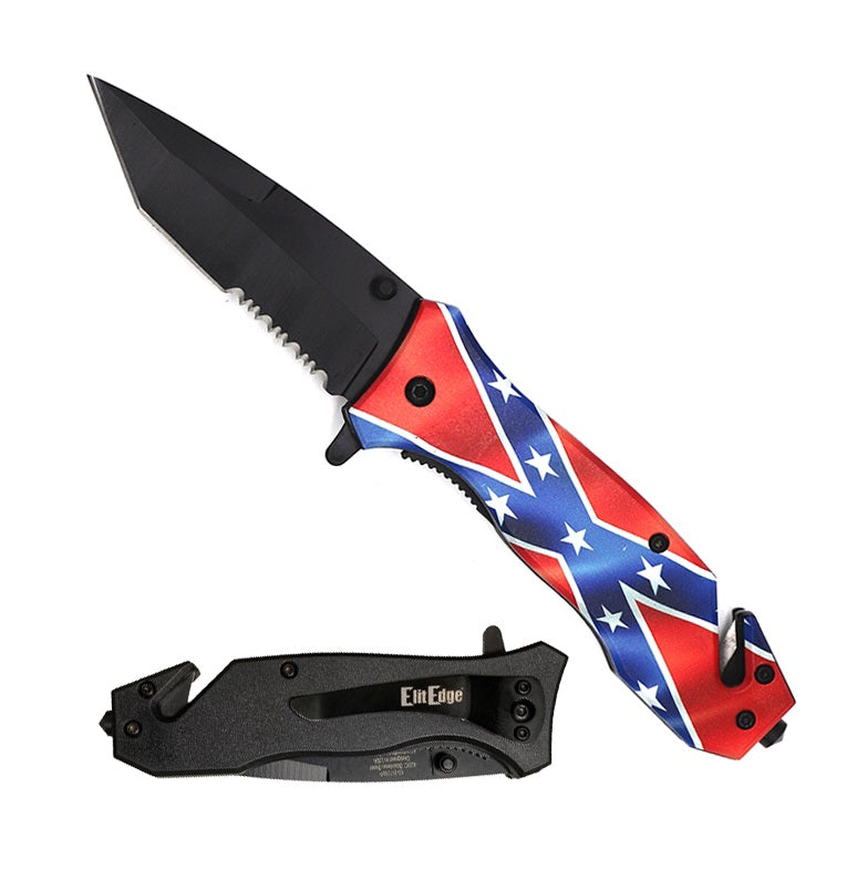 American Pride Confederate Flag Spring Assisted Serrated Tanto Blade Folding Knife