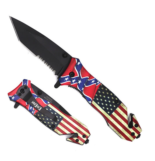 American Rebel Flag Spring Assisted Serrated Tanto Blade Folding Knife