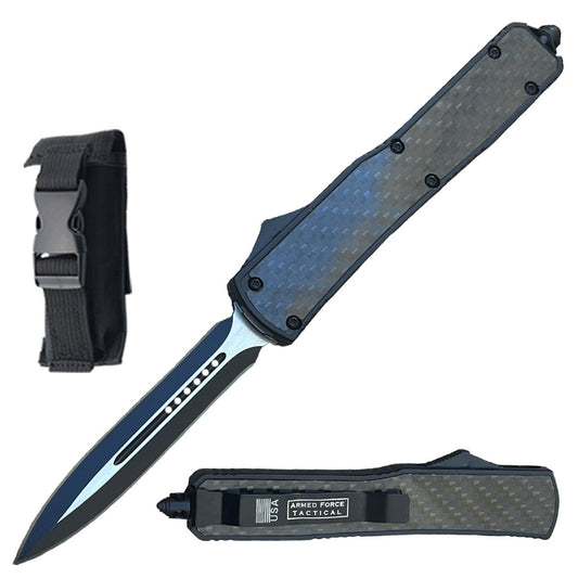 8.5" Carbon Fiber Assailant OTF Automatic Dagger Blade Knife