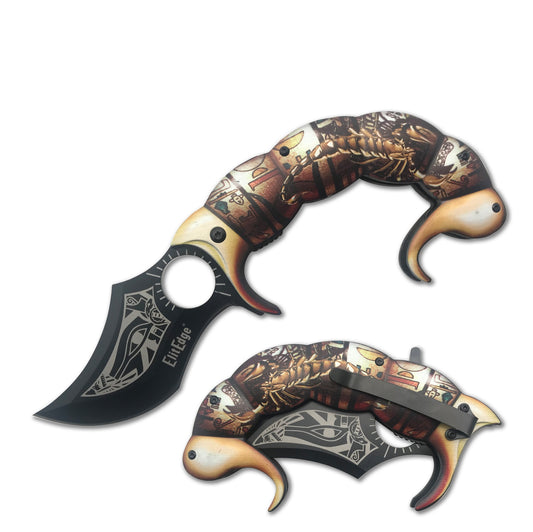 8.5" Fantasy Golden Scorpion Assisted Open Folding Pocket Knife Karambit Blade