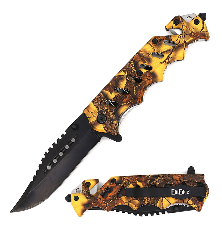 Tactical Pocket Knife Saw Back Blade Assist Folder Outdoor Camo