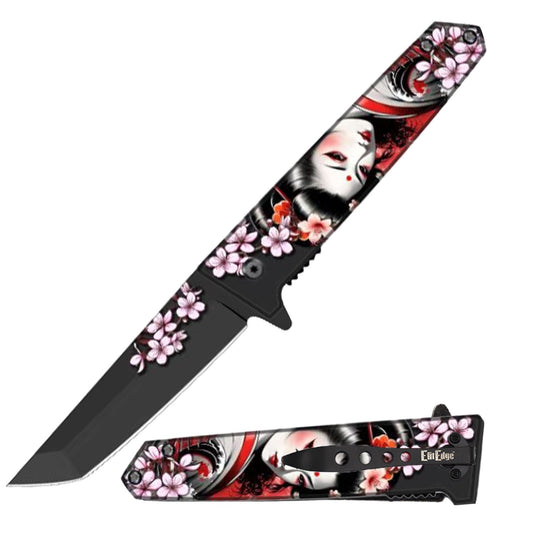 9" Tanto Blade Spring Assist Knife Geisha Girl Japanese Maiko Handle