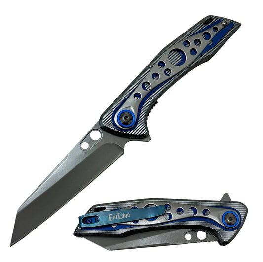 7.95" Overall Blue Spring Assist Folding Camping Pocket Knife