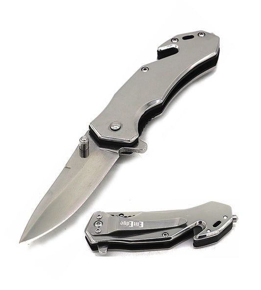 4" Closed Mirror Finish Tactical Rescue EDC Spring Assisted Folding Pocket Knife
