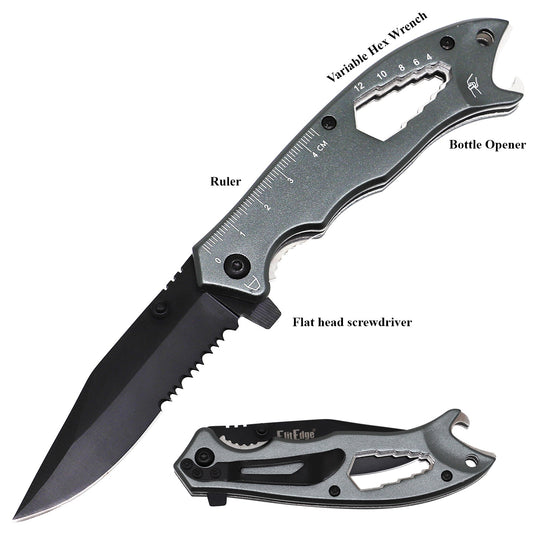 Grey Multi Function Spring Assist Folding Camping EDC Pocket Knife