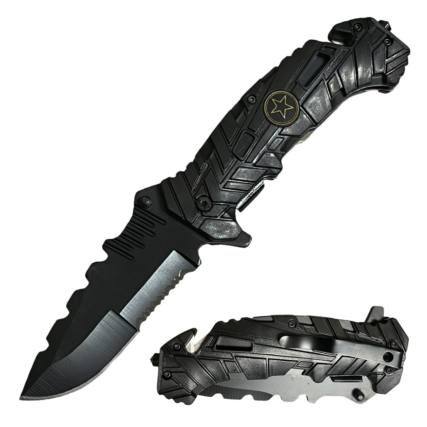 Black Military Spring Assisted Open Tactical Rescue Folding Pocket Knife