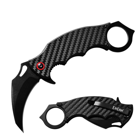 7.5" Ball Bearing 8CR13 Black Blade Tactical Karambit Carbon Fiber Pocket Knife