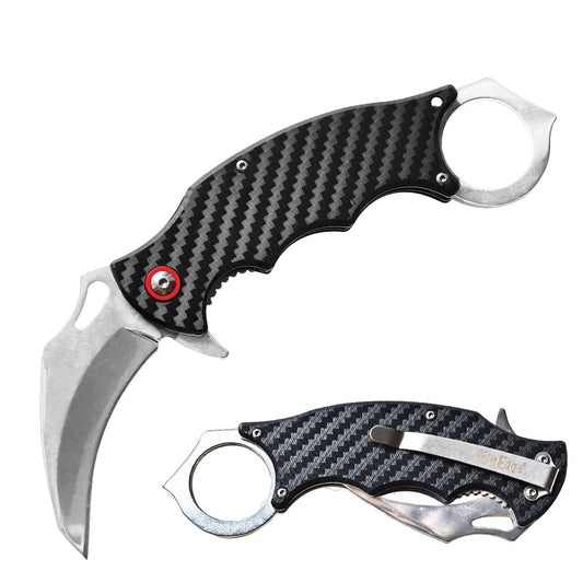 7.5" Ball Bearing 8CR 440C Blade Tactical Karambit Carbon Fiber Pocket Knife