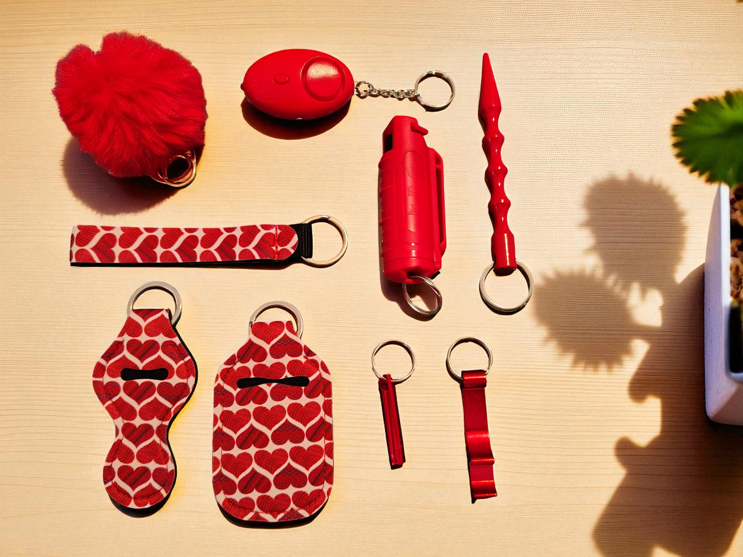 10 Piece Keychain Set with Pepper Spray