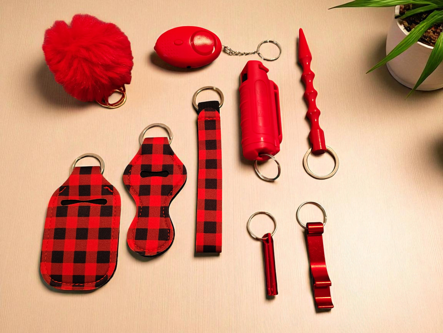 10 Piece Keychain Set with Pepper Spray