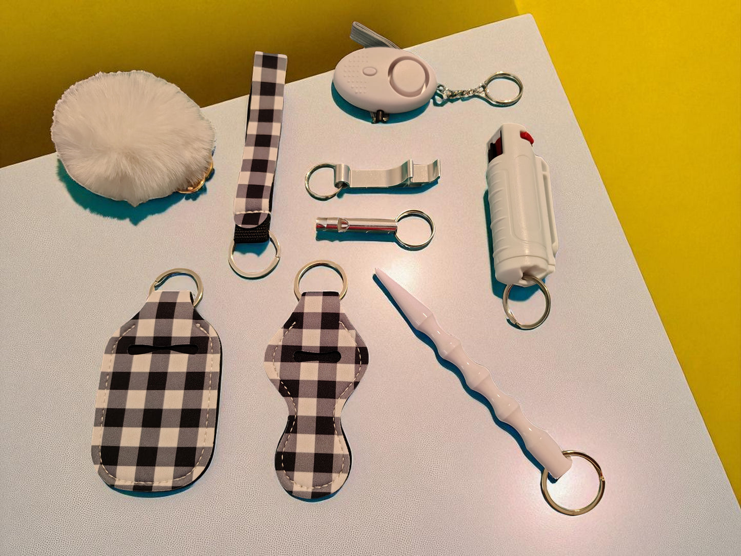 10 Piece Keychain Set with Pepper Spray