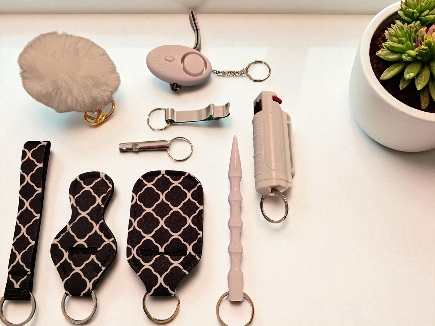 10 Piece Keychain Set with Pepper Spray