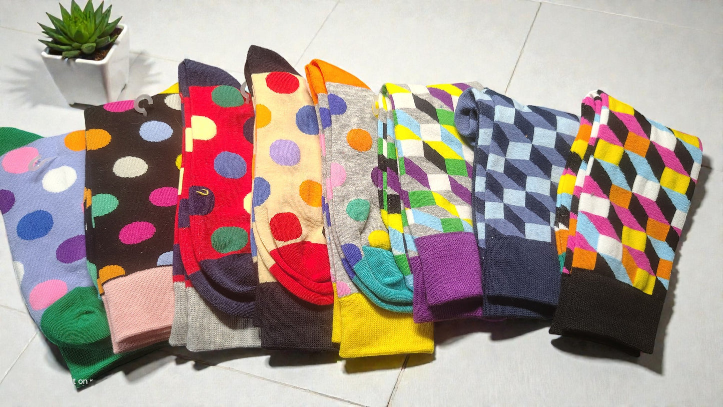 8pc Cotton Crew Funny Crazies Colorful Socks - As Pictured