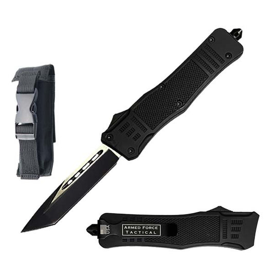 7" Street Walker Out Of The Front Black OTF Knife Tanto Blade