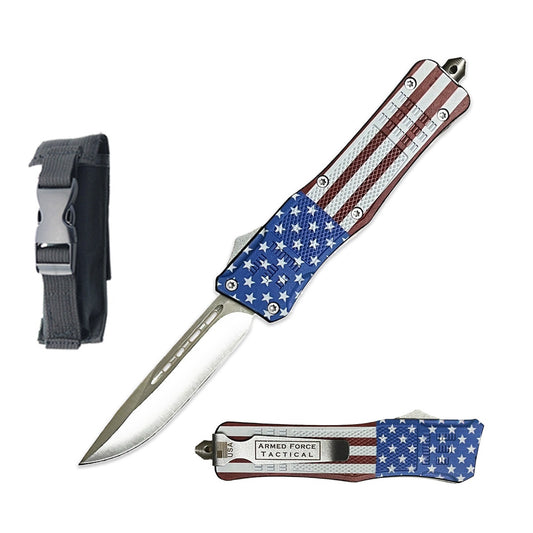 7" US Flag Drop Point Blade Street Walker OTF Knife