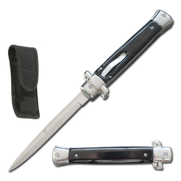 11 Inches Classic Gentleman Italian Stiletto OTF Black Pearl Handle Knife