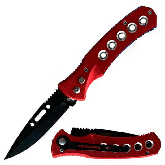 Red Ballistic Auto Push Button Switch Blade Pocket Knife