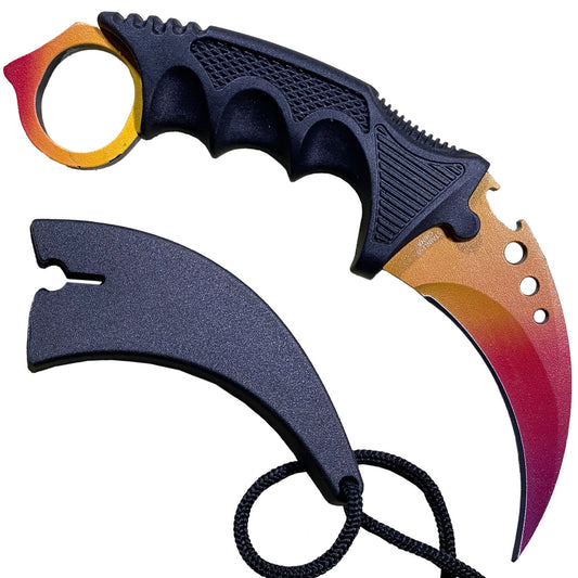 7.6" Yellow Blood Combat Tactical CSGO Karambit Neck Knife w Sheath