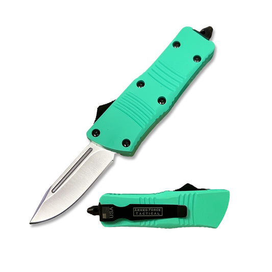 5.5" Wasp Mini Teal Automatic OTF Knife Drop Point Blade