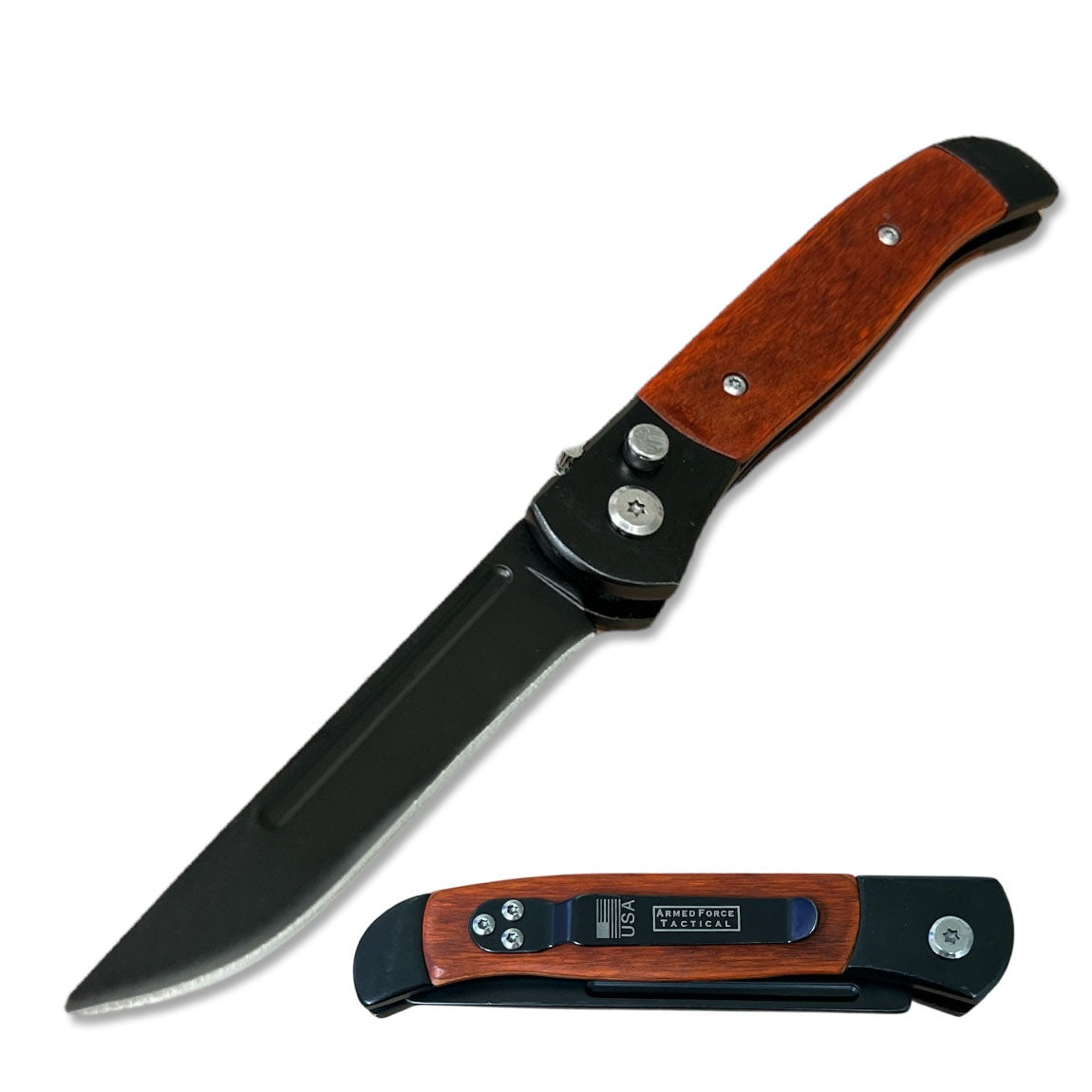 4.5" Closed Everyday Carry Clip Point Auto Switchblade Knife Wood