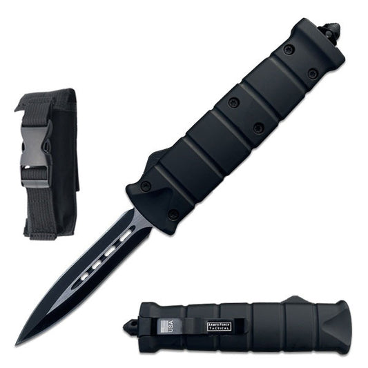 9" Black Military Combat Dagger Blade Out Of The Front OTF Knife