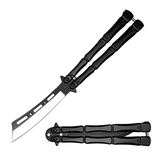 Black Metal Bones Butterfly Knife Cleaver Blade