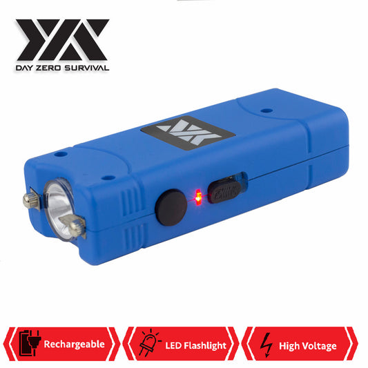 Blue DZS Rechargeable Self Defense Ultra Mini Stun Gun With LED FlashLight