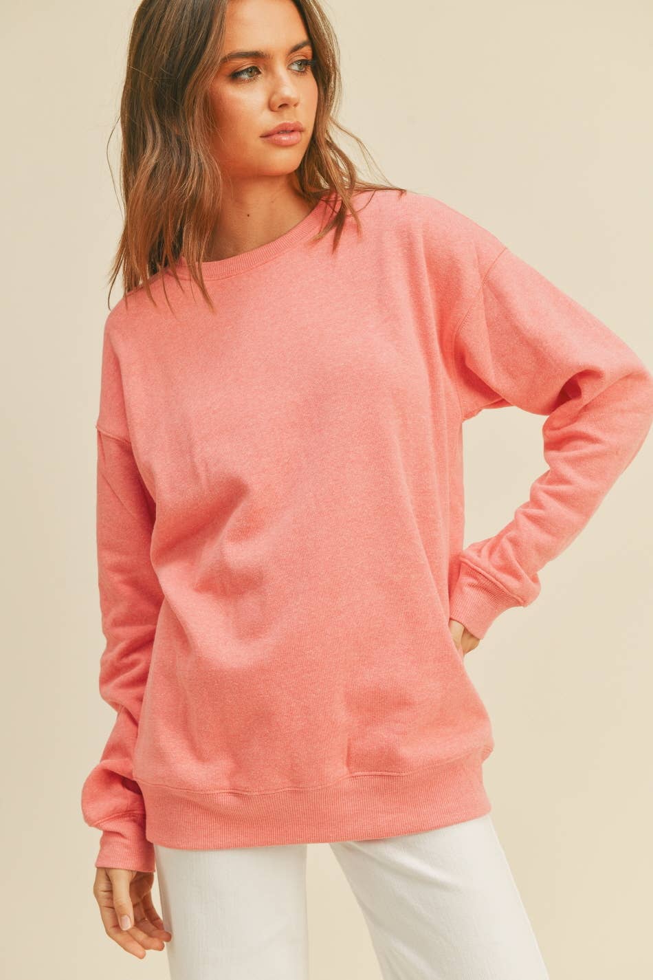 Blank Long Sleeve Sweatshirt: TEA ROSE / M