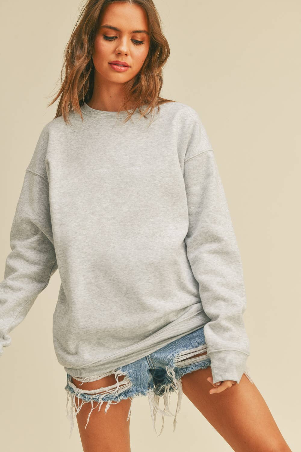 Blank Long Sleeve Sweatshirt: TEA ROSE / M