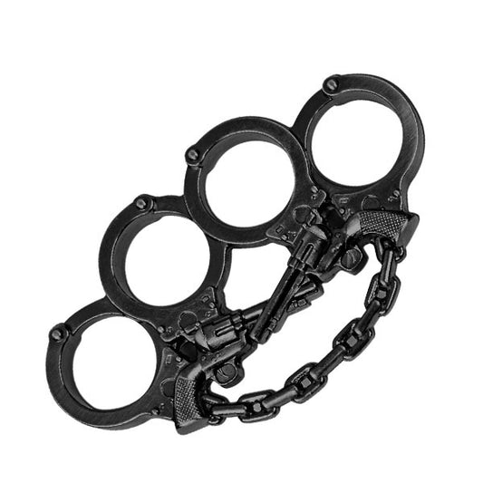 Gunslinger Black Knuckles Crossed Pistols Handcuff Chain