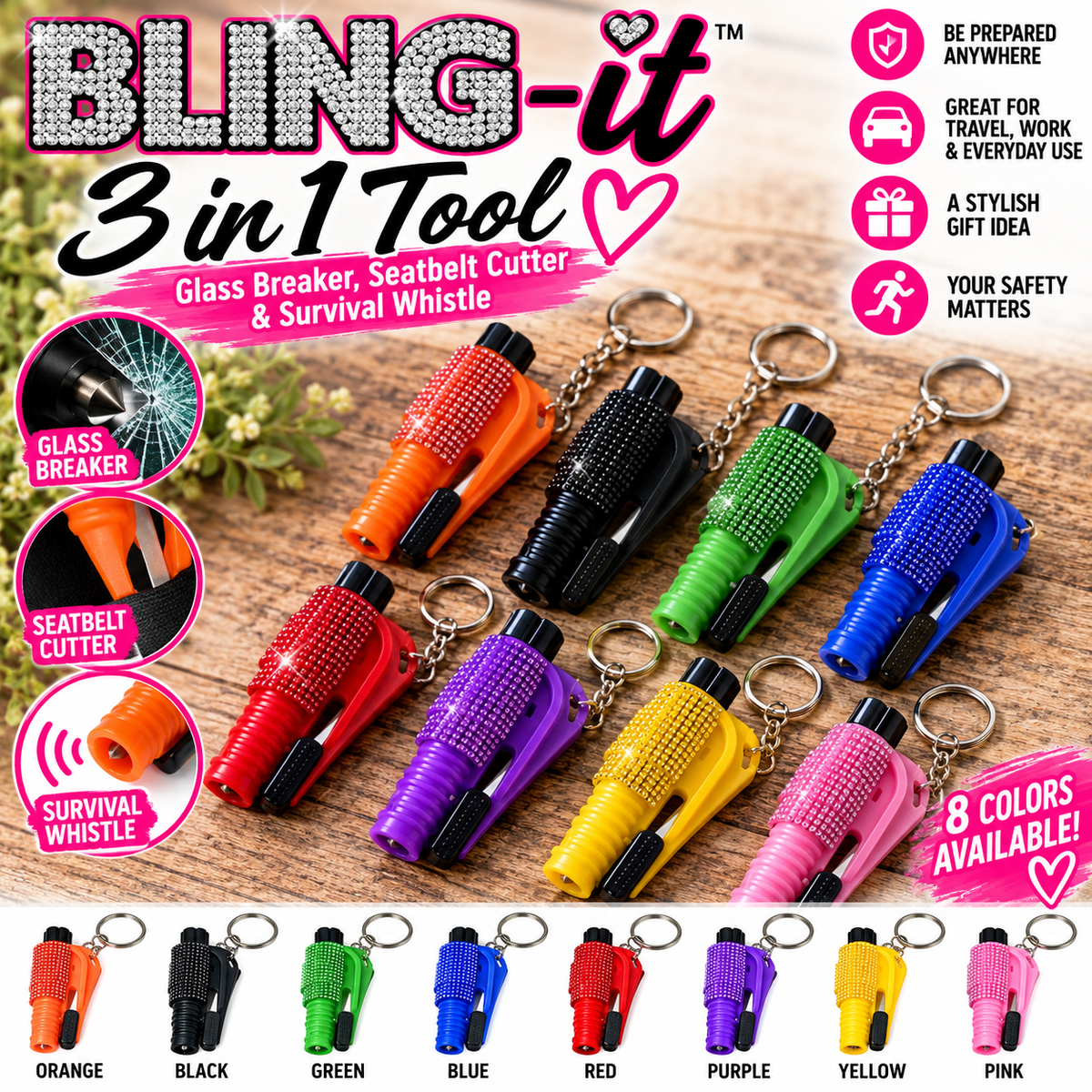 3 in 1 Tool - Seatbelt Cutter BLING-it