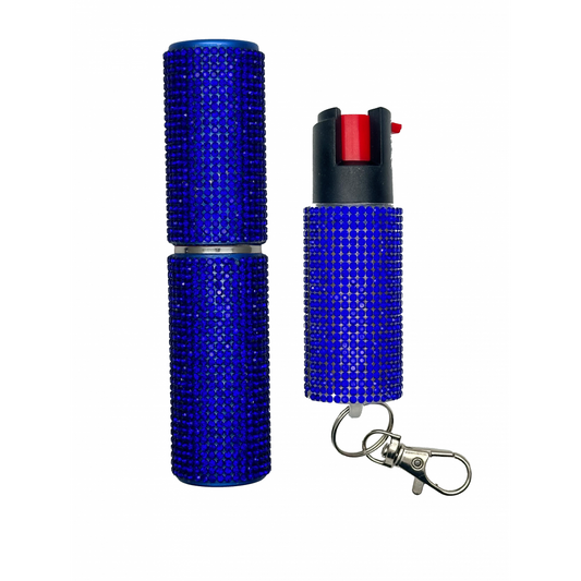 Blue Rhinestones Lipstick Stun Gun and Pepper Spray Combo for Self Defense