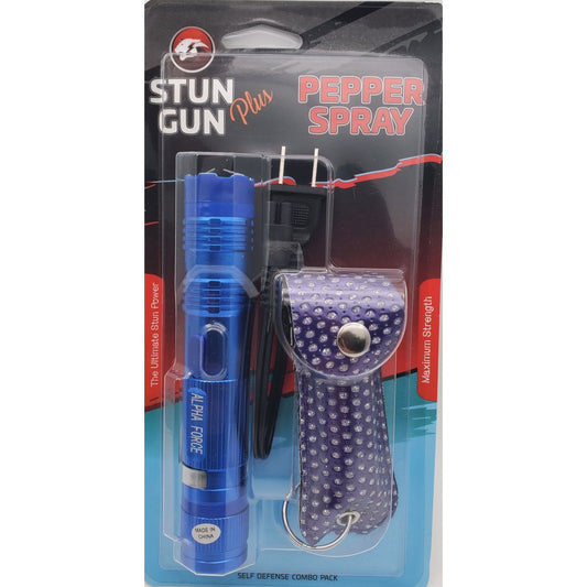 Blue Flash Light Stun Gun and Pepper Spray Combo for Self Defense