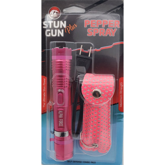 Pink Flash Light Stun Gun and Pepper Spray Combo for Self Defense