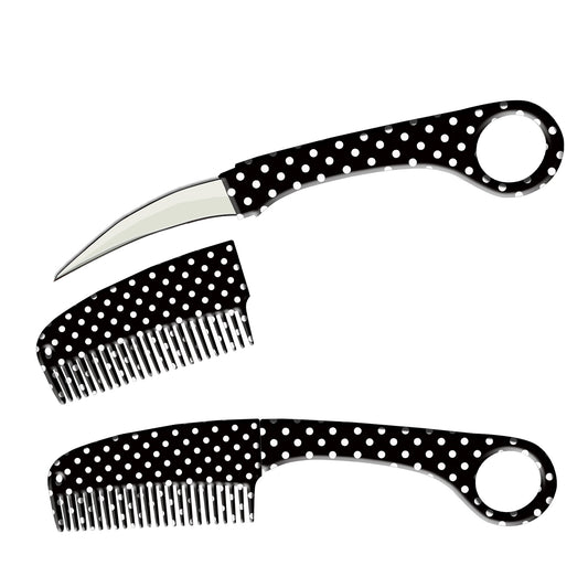 Polka Dot Karambit Hidden Blade Self Defense Brush Comb Knife