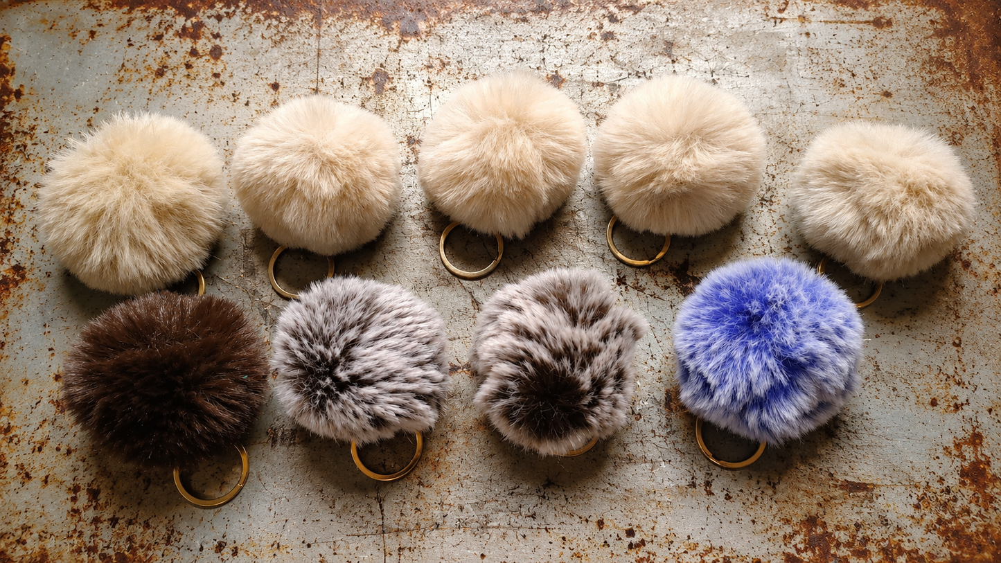 9pcs / Fur Pompom with Gold Ring Accessory