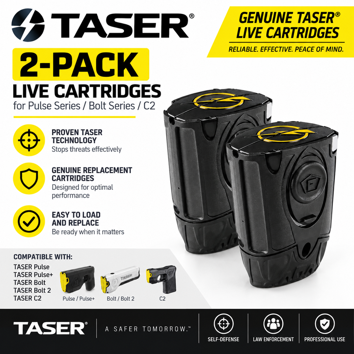 TASER LIVE 2 Pack Replacement Cartridges for Pulse series/Bolt/Bolt 2/C2