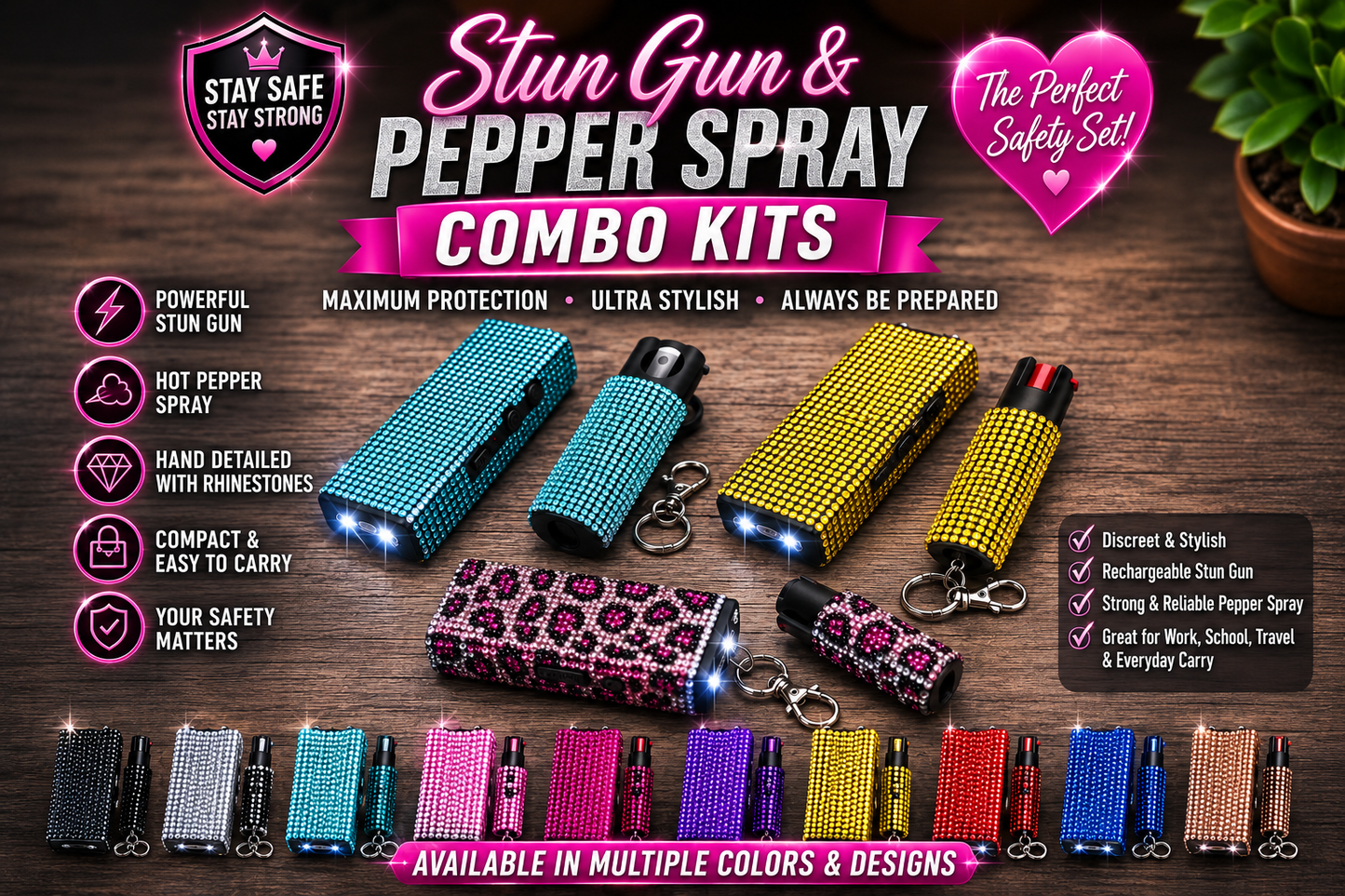 Stun Gun / Pepper Spray Combo Set - Mini Bling