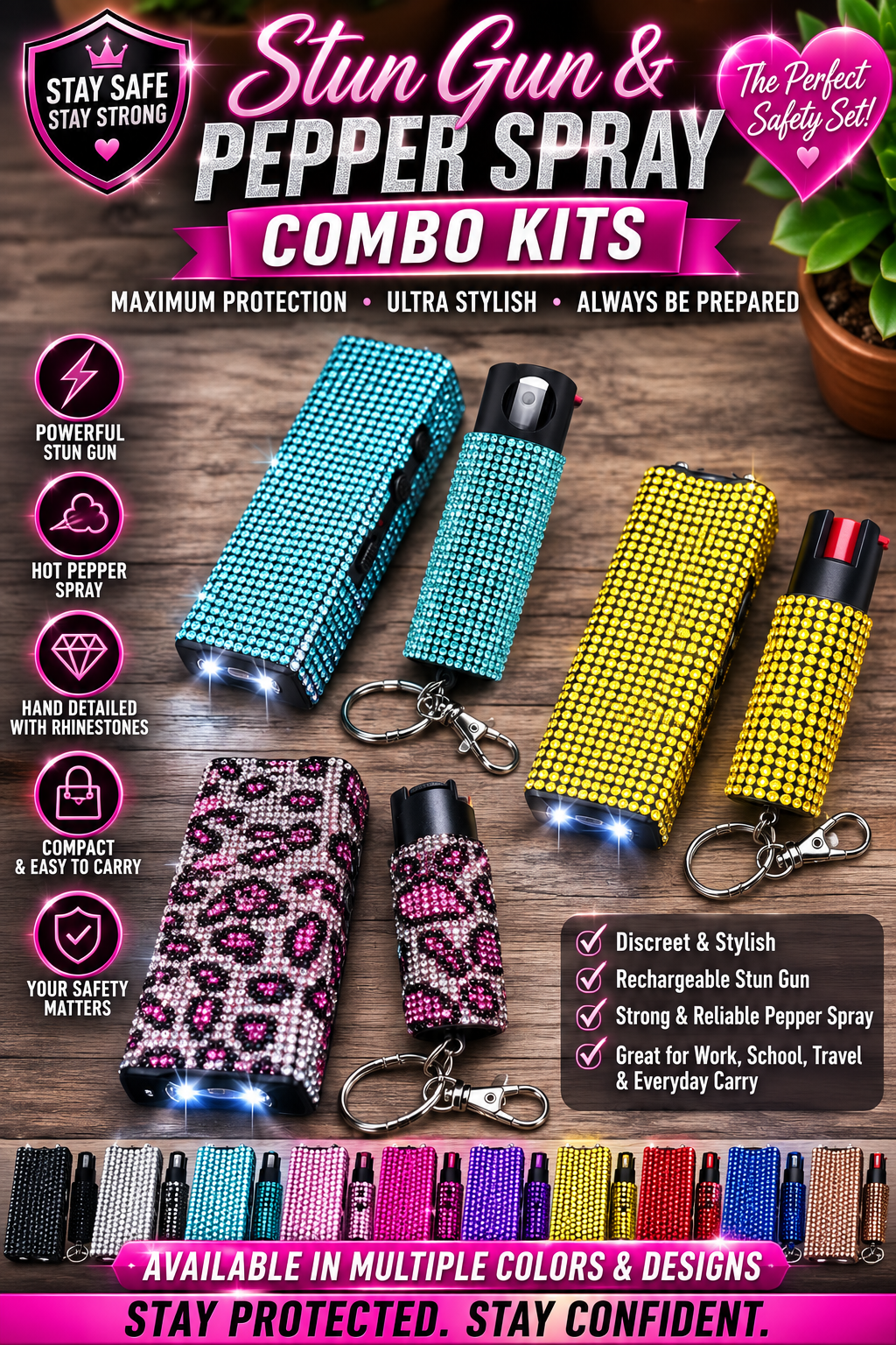 Stun Gun / Pepper Spray Combo Set - Mini Bling